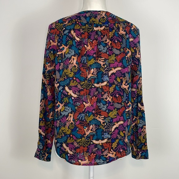 Anthropologie 25 of 52 Conversations Oh Deer Woodland Animal Print Blouse. Sz 0 - Picture 6 of 14